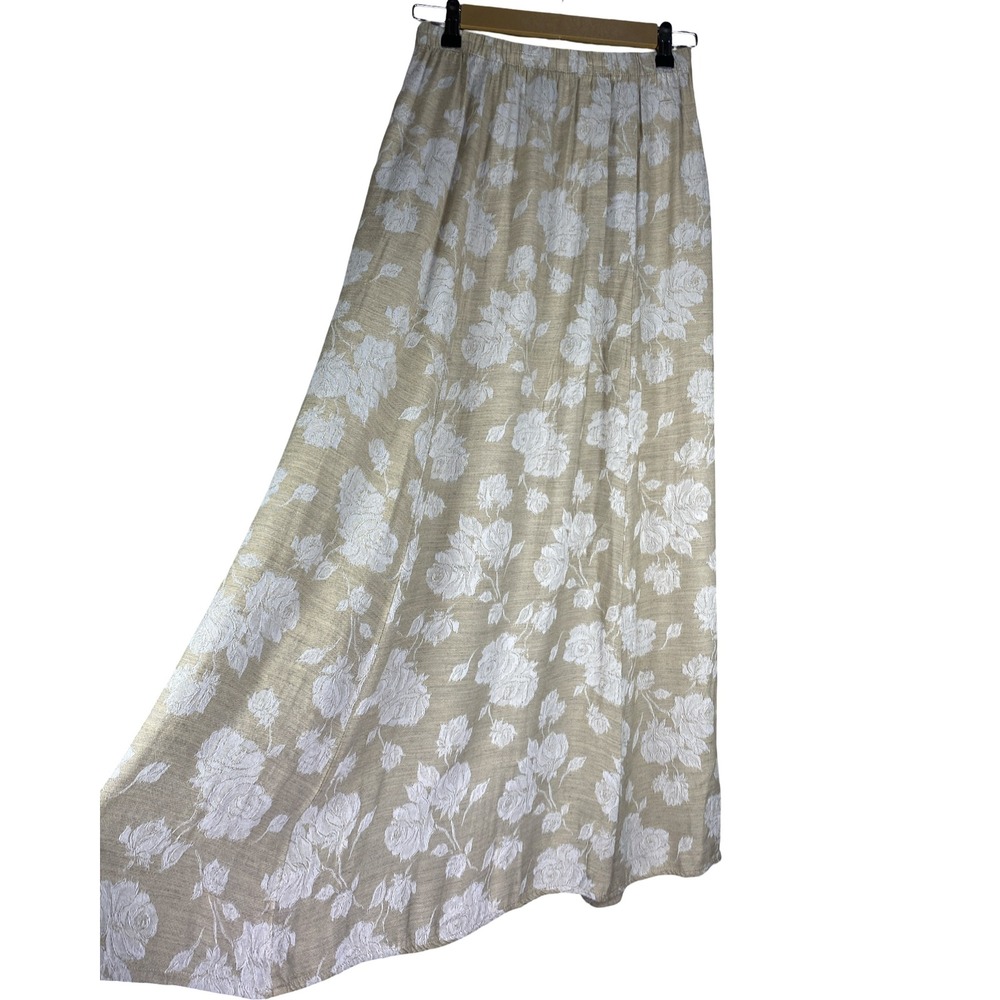 CP Shades Womens Tan White Floral Jacquard Rayon Maxi Skirt Size M Quiet luxury - Picture 9 of 13